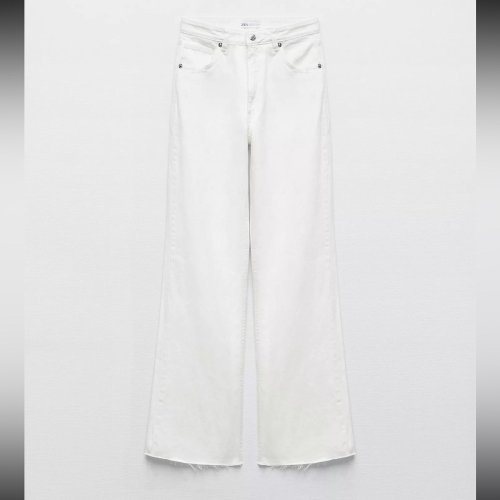 Zara high rise wide leg white jeans